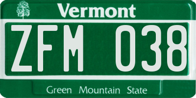 VT license plate ZFM038