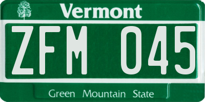 VT license plate ZFM045
