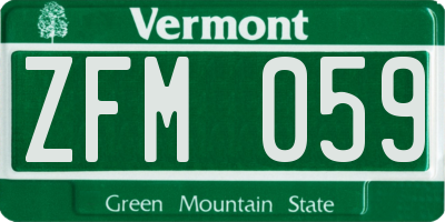 VT license plate ZFM059