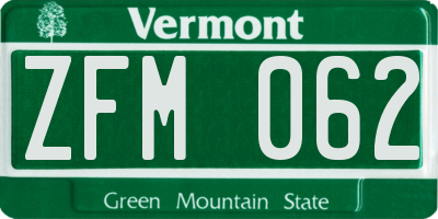 VT license plate ZFM062