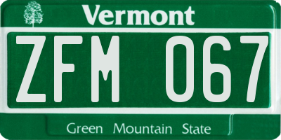 VT license plate ZFM067