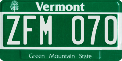 VT license plate ZFM070