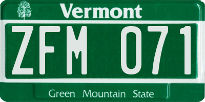 VT license plate ZFM071