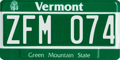 VT license plate ZFM074