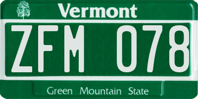 VT license plate ZFM078