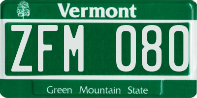 VT license plate ZFM080