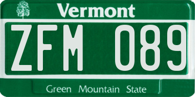 VT license plate ZFM089