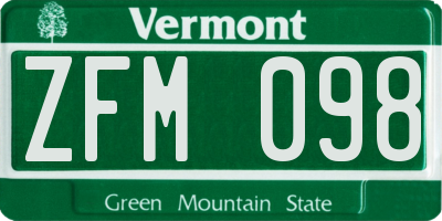 VT license plate ZFM098