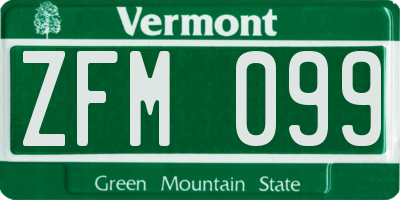 VT license plate ZFM099