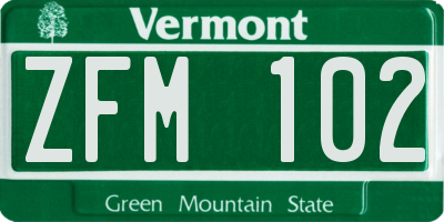 VT license plate ZFM102