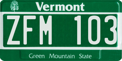 VT license plate ZFM103