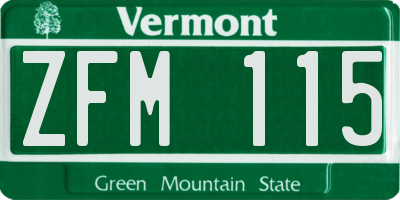 VT license plate ZFM115