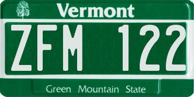 VT license plate ZFM122