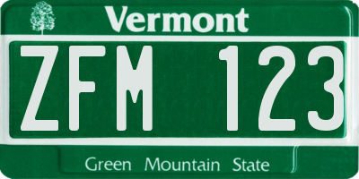 VT license plate ZFM123