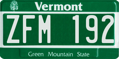 VT license plate ZFM192