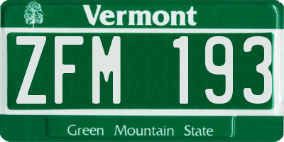 VT license plate ZFM193