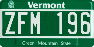 VT license plate ZFM196