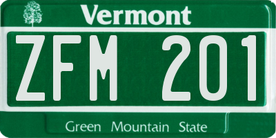 VT license plate ZFM201