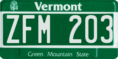 VT license plate ZFM203
