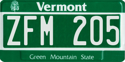 VT license plate ZFM205