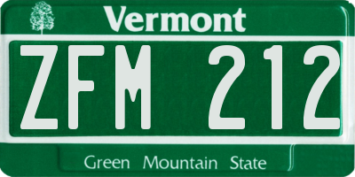 VT license plate ZFM212
