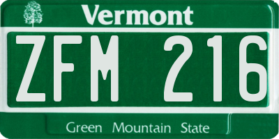 VT license plate ZFM216