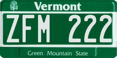 VT license plate ZFM222