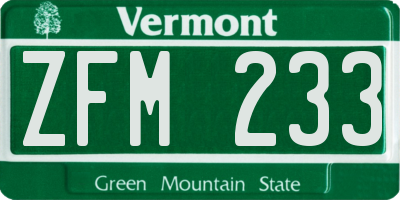 VT license plate ZFM233