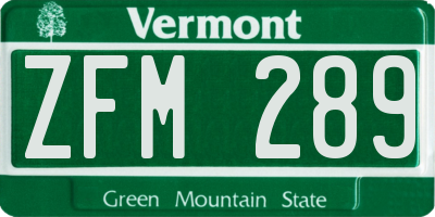 VT license plate ZFM289
