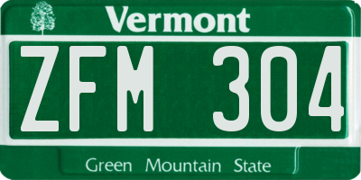 VT license plate ZFM304