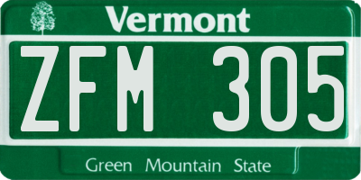 VT license plate ZFM305
