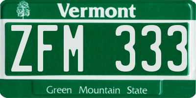 VT license plate ZFM333