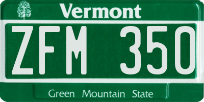 VT license plate ZFM350