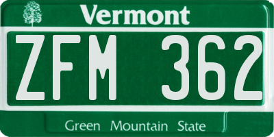VT license plate ZFM362
