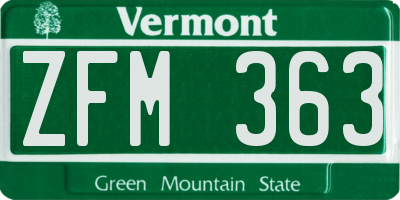 VT license plate ZFM363