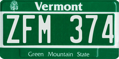 VT license plate ZFM374