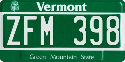 VT license plate ZFM398