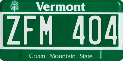 VT license plate ZFM404