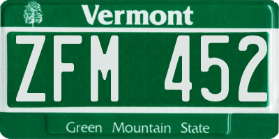 VT license plate ZFM452