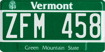 VT license plate ZFM458