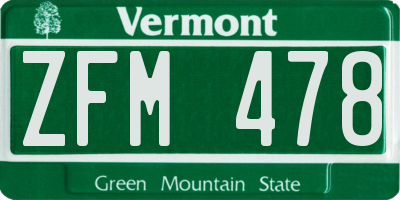 VT license plate ZFM478