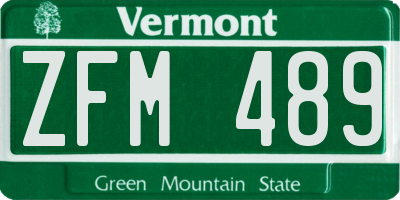 VT license plate ZFM489