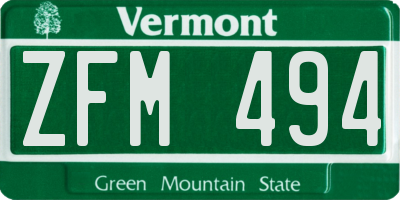 VT license plate ZFM494