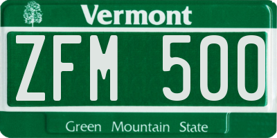 VT license plate ZFM500