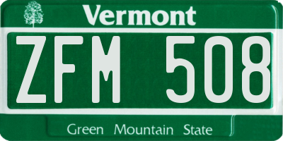 VT license plate ZFM508