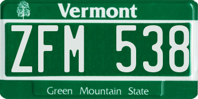 VT license plate ZFM538
