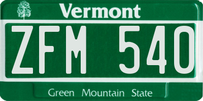 VT license plate ZFM540