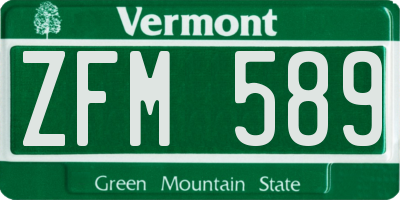 VT license plate ZFM589