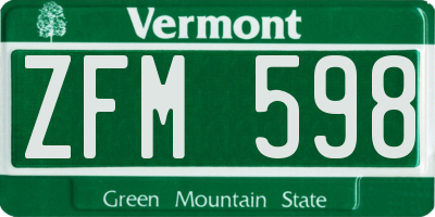 VT license plate ZFM598