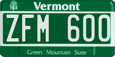 VT license plate ZFM600